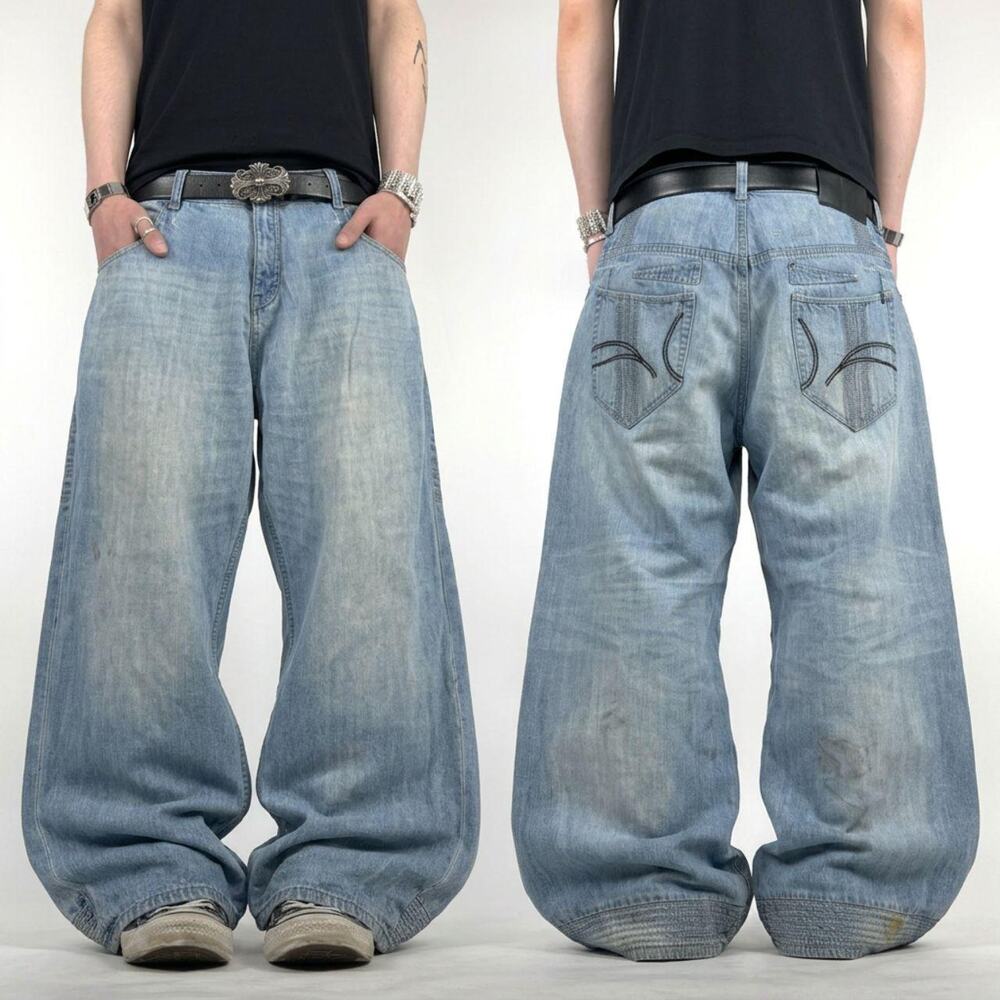 Vintage y2k grunge embroidered rocawear archive rare baggy wide leg jeans